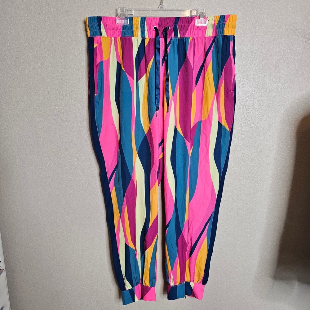 Tek‎ Gear Womens XXL Abstract Wavy Print Joggers Pink Blue Yellow Zipper Cuff